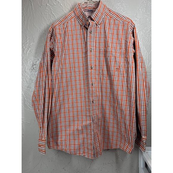Ariat Pro Series Orange Brown Check Western Cowboy Button Up Shirt Size Medium - Picture 1 of 6
